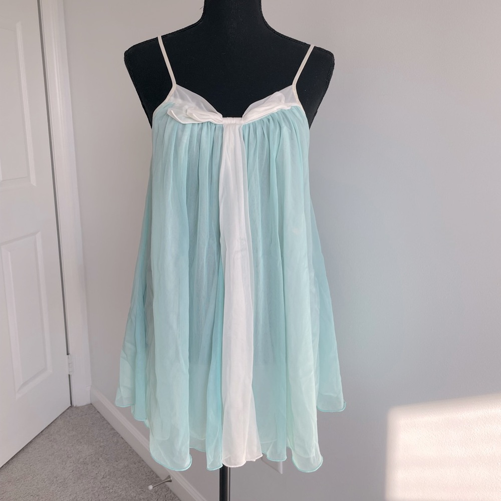 vintage betsey johnson baby blue babydoll bow slip dress size small